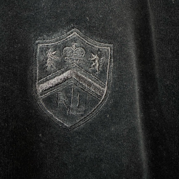 Vintage Y2K Lauren Ralph Lauren Size Large Black Velour Zip Track Jacket Crest - Picture 3 of 6